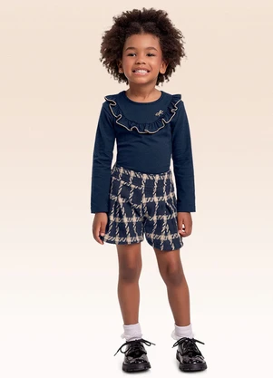Fakini Kids - Conjunto Blusa Manga Longa e Shorts Azul - FAKINI KIDS