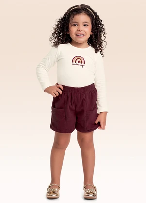 Fakini Kids - Conjunto Blusa Manga Longa e Shorts Bege - FAKINI KIDS