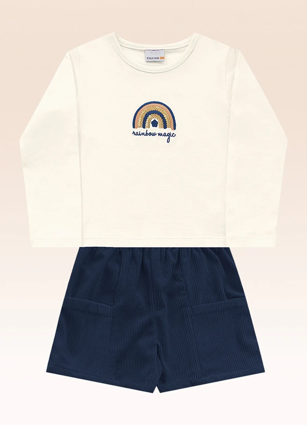 Fakini Kids - Conjunto Blusa Manga Longa e Shorts Bege