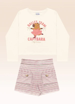 Fakini Kids - Conjunto Blusa Manga Longa e Shorts Bege - FAKINI KIDS