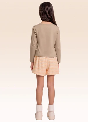 Fakini Kids - Conjunto Blusa Manga Longa e Shorts Bege - FAKINI KIDS