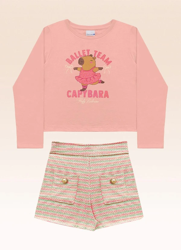 Fakini Kids - Conjunto Blusa Manga Longa e Shorts Rosa