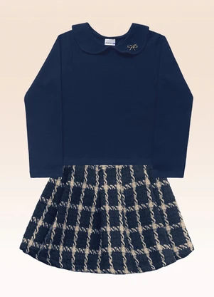 Fakini Kids - Conjunto Blusa Manga Longa e Shorts Saia Azul - FAKINI KIDS