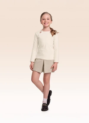 Fakini Kids - Conjunto Blusa Manga Longa e Shorts Saia Bege - FAKINI KIDS