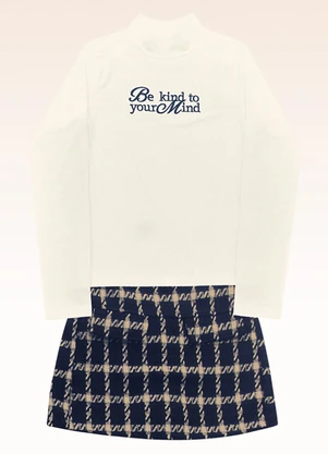 Fakini Kids - Conjunto Blusa Manga Longa e Shorts Saia Bege - FAKINI KIDS