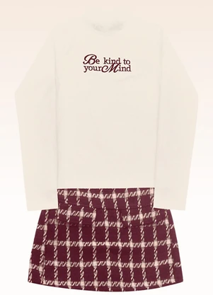 Fakini Kids - Conjunto Blusa Manga Longa e Shorts Saia Bege - FAKINI KIDS