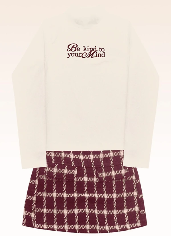 Fakini Kids - Conjunto Blusa Manga Longa e Shorts Saia Bege