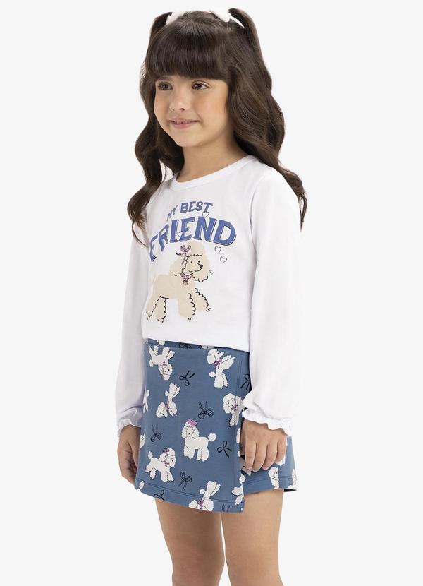 Rovi Kids - Conjunto Blusa Manga Longa e Shorts Saia Branco