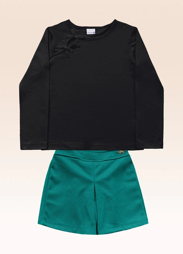 Fakini Kids - Conjunto Blusa Manga Longa e Shorts Saia Preto