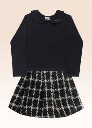 Fakini Kids - Conjunto Blusa Manga Longa e Shorts Saia Preto - FAKINI KIDS