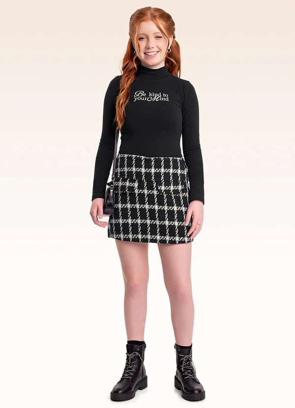 Fakini Kids - Conjunto Blusa Manga Longa e Shorts Saia Preto