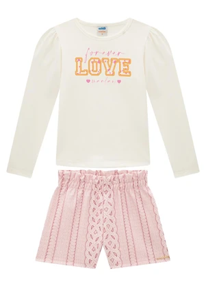 Marlan - Conjunto Blusa Manga Longa e Shorts Tricot Bege - MARLAN