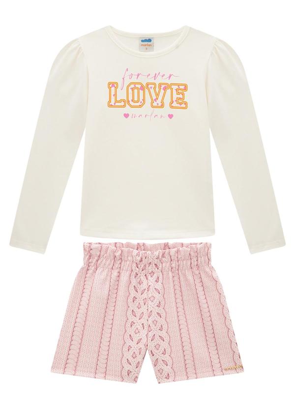 Marlan - Conjunto Blusa Manga Longa e Shorts Tricot Bege
