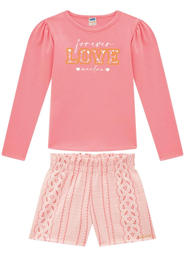 Marlan - Conjunto Blusa Manga Longa e Shorts Tricot Rosa