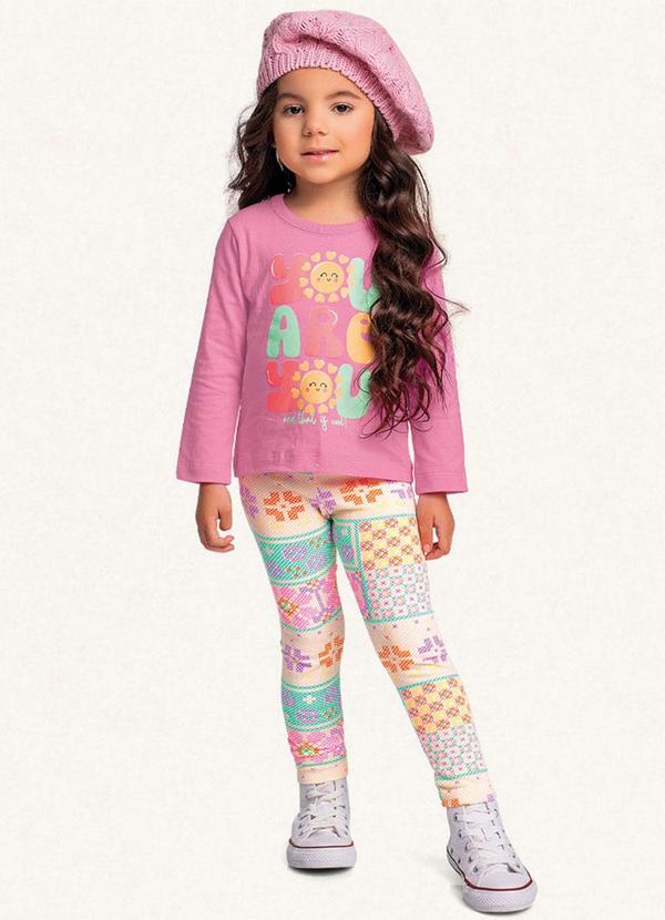 Fakini Kids - Conjunto Blusa Manga Longa/Legging Rosa