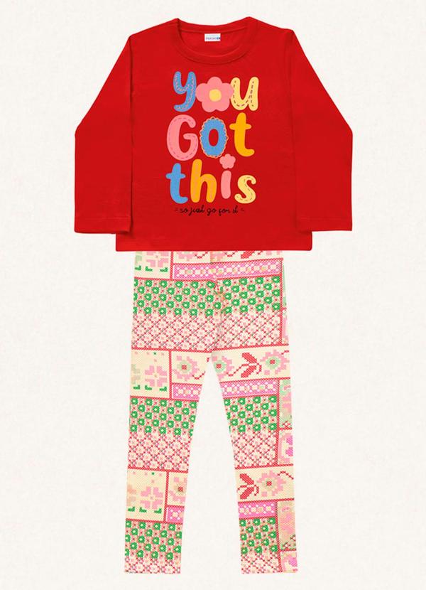 Fakini Kids - Conjunto Blusa Manga Longa/Legging Vermelho