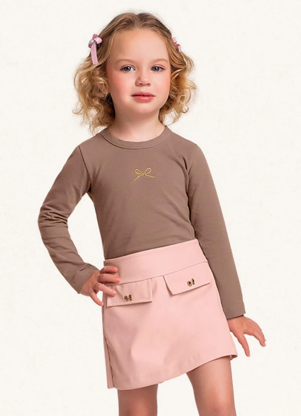 Fakini Kids - Conjunto Blusa Manga Longa/Short Saia Marrom 3