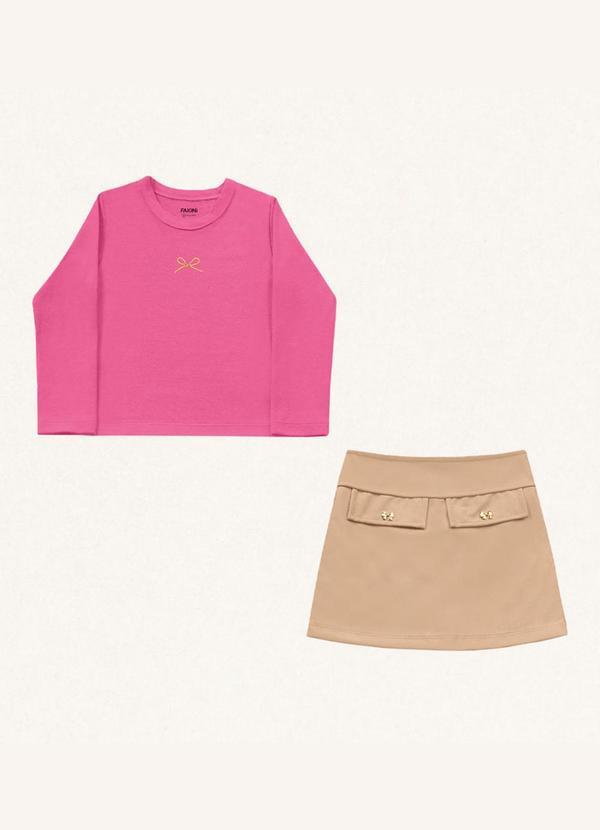Fakini Kids - Conjunto Blusa Manga Longa/Short Saia Rosa