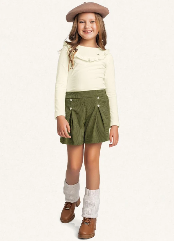 Fakini Kids - Conjunto Blusa Manga Longa/Short Verde