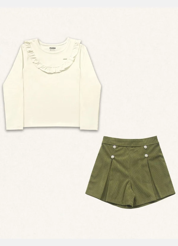 Fakini Kids - Conjunto Blusa Manga Longa/Short Verde 3