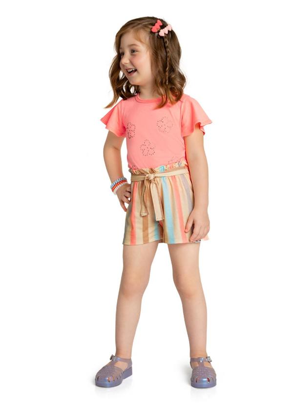 Marlan - Conjunto Blusa Meia Malha Shorts Cotton Laranja