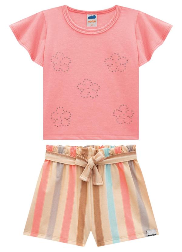 Marlan - Conjunto Blusa Meia Malha Shorts Cotton Laranja 2