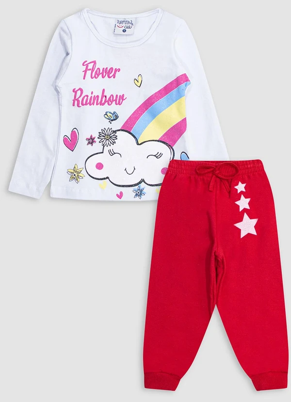 Turminha - Conjunto Blusa Nuvem e Calça Menina Vermelho