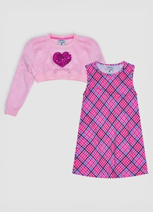 Turminha - Conjunto Blusa Peluciada e Vestido Rosa - TURMINHA