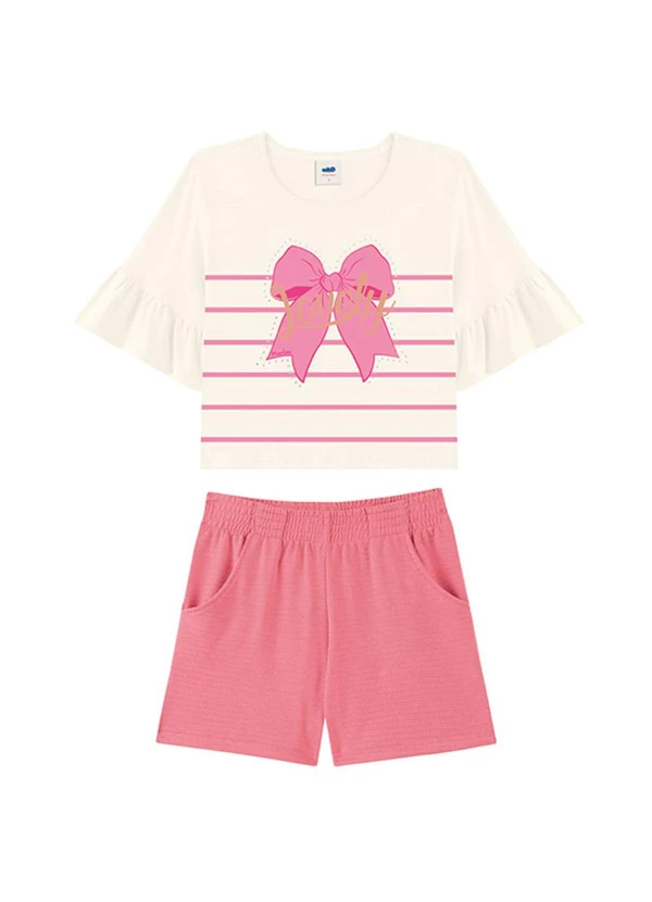 Marlan - Conjunto Blusa Penteada e Shorts em Cotton Bege