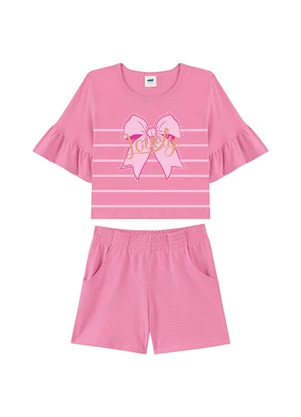 Marlan - Conjunto Blusa Penteada e Shorts em Cotton Rosa - MARLAN