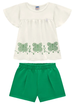 Marlan - Conjunto Blusa Penteado e Shorts Moletinho Bege - MARLAN