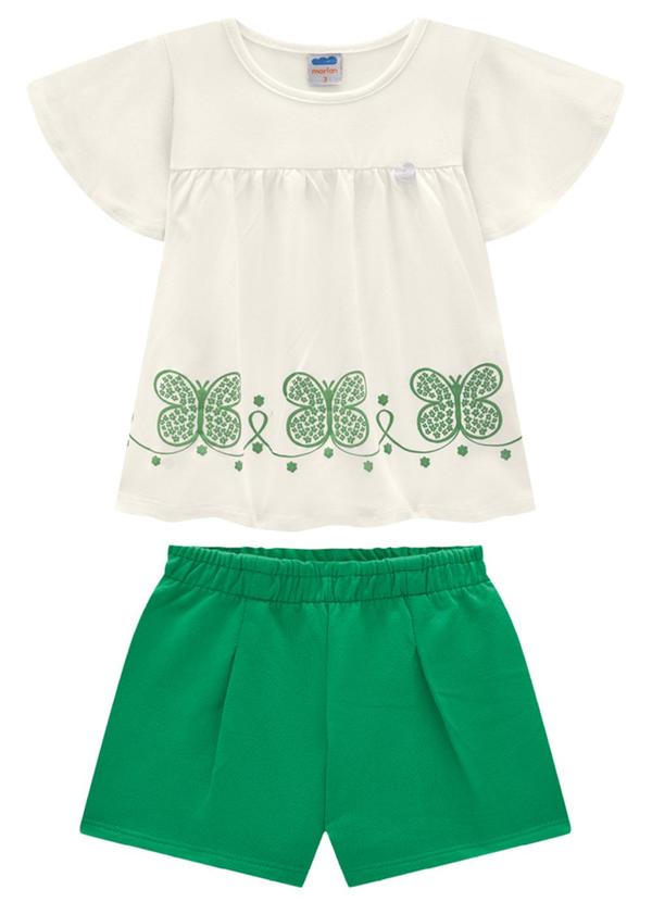 Marlan - Conjunto Blusa Penteado e Shorts Moletinho Bege