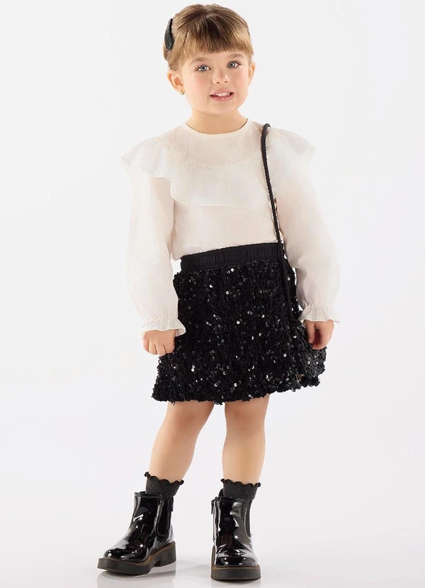 Up Baby - Conjunto Blusa, Saia e Bolsa Bege