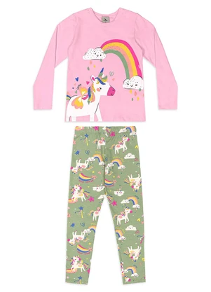 Quimby - Conjunto Blusa Unicórnio Legging Rosa - QUIMBY