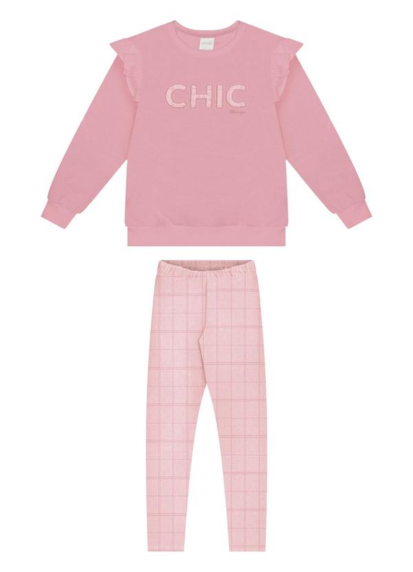 Alakazoo - Conjunto Blusão Bordado e Calça Estampada Rosa