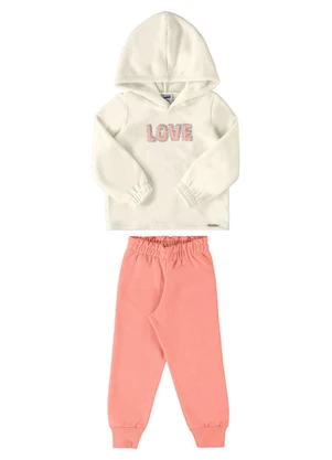 Marlan - Conjunto Blusão Boucle e Calça Moletom Love Bege - MARLAN