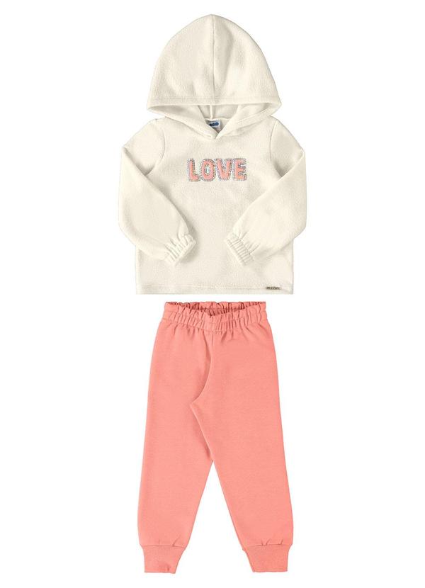 Marlan - Conjunto Blusão Boucle e Calça Moletom Love Bege