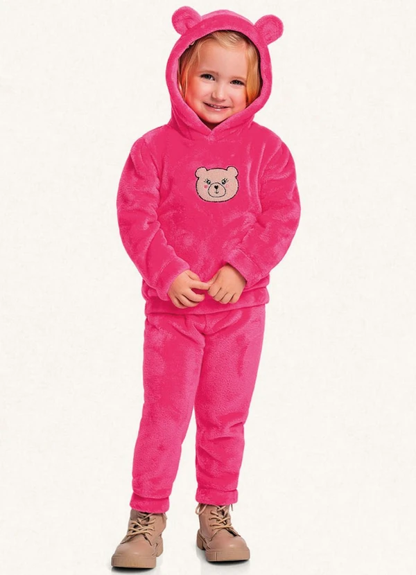 Fakini Kids - Conjunto Blusão C/Capuz e Calça Rosa