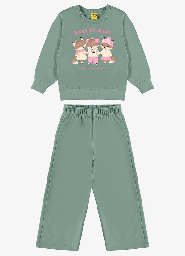 Rovi Kids - Conjunto Blusão com Calça Feminina Verde