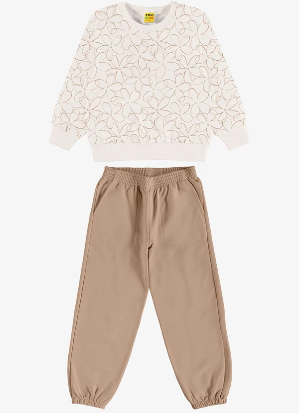 Rovi Kids - Conjunto Blusão com Calça Feminino Bege 2