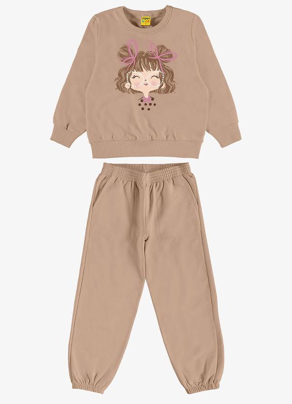 Rovi Kids - Conjunto Blusão com Calça Feminino Marrom
