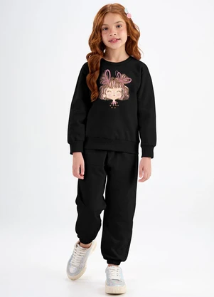 Rovi Kids - Conjunto Blusão com Calça Feminino Preto - ROVI KIDS