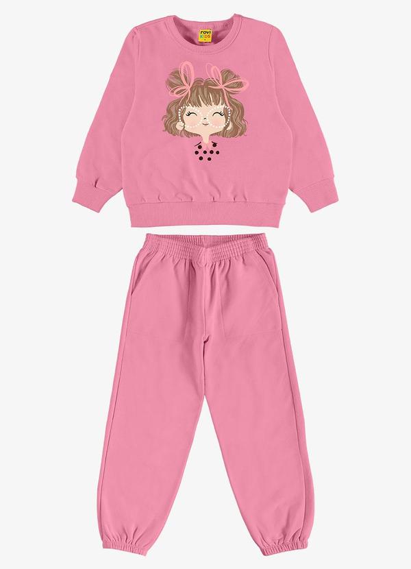 Rovi Kids - Conjunto Blusão com Calça Feminino Rosa