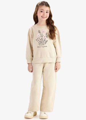 Rovi Kids - Conjunto Blusão com Calça Wide Moletom Bege - ROVI KIDS