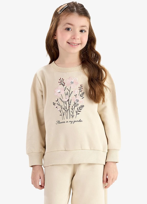 Rovi Kids - Conjunto Blusão com Calça Wide Moletom Bege 3