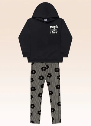 Fakini Kids - Conjunto Blusão com Capuz e Legging Preto - FAKINI KIDS