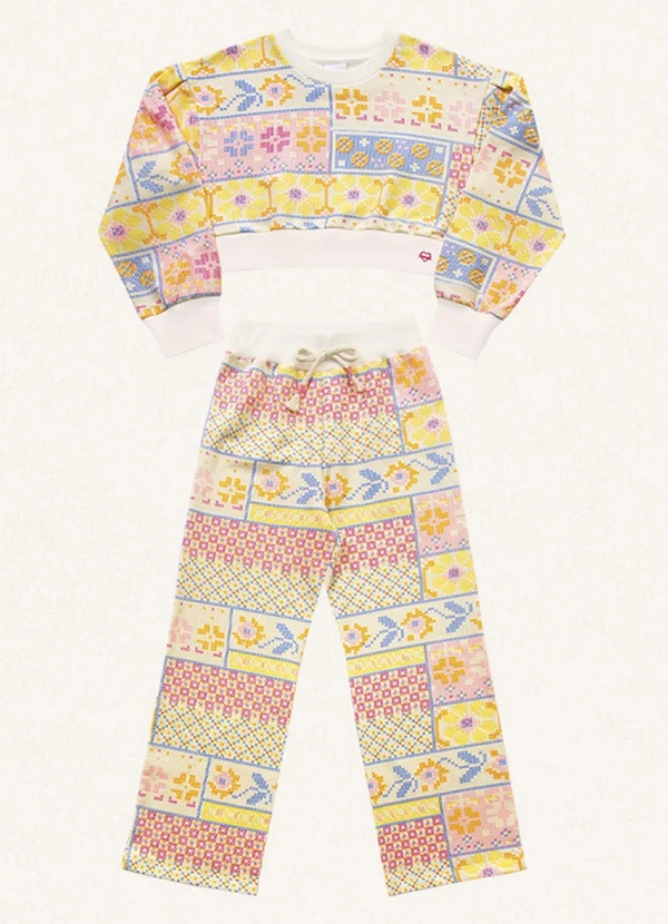 Fakini Kids - Conjunto Blusão Cropped e Calça Wide Estampado 3