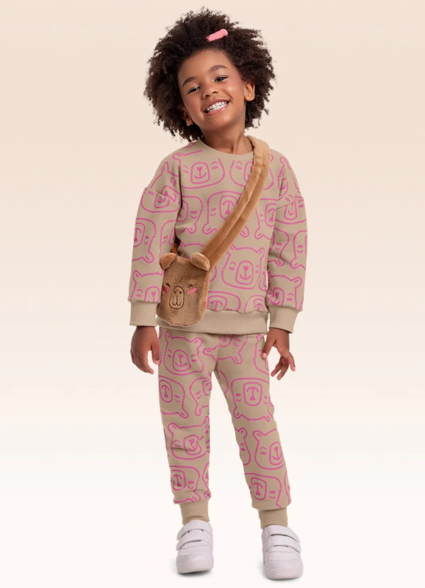 Fakini Kids - Conjunto Blusão e Calça com Bolsa Marrom