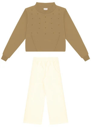 Alakazoo - Conjunto Blusão e Calça em Malha Lurex Bege - ALAKAZOO