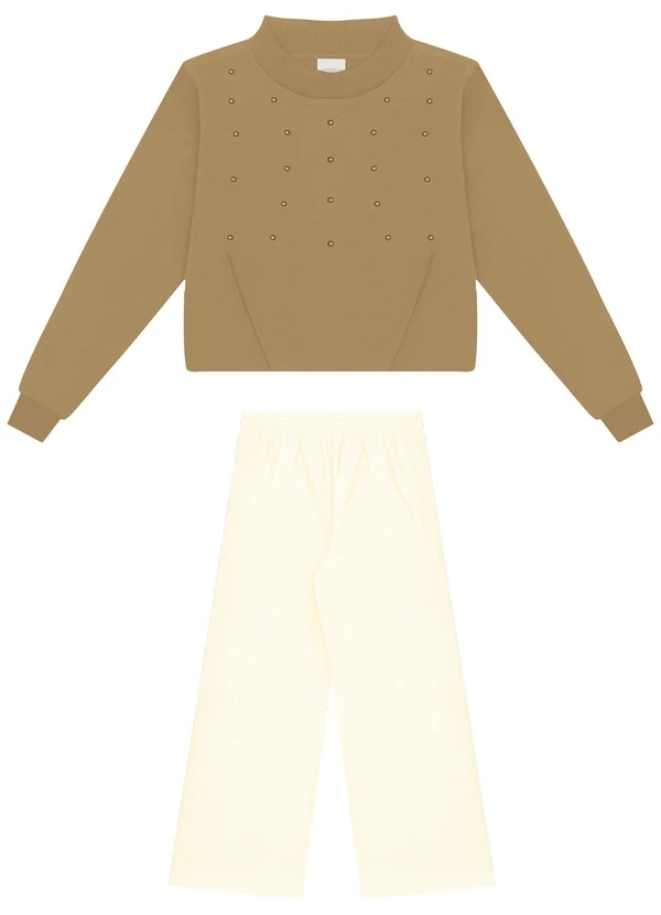 Alakazoo - Conjunto Blusão e Calça em Malha Lurex Bege